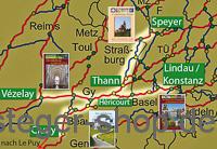 Übersichtskarte mit Covern der Pilgerführer.